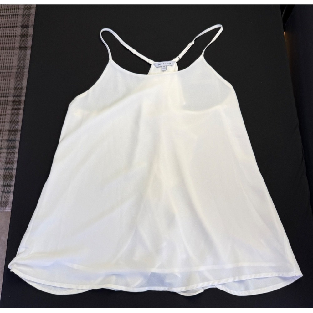 Naked Zebra Small Round Neck Pullover Tank Cami Ruffled Racerback Cream Blouse